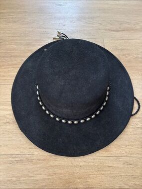 Lack Of Color Black Wide-Brim Wool Felt Hat with Silver Concho Band